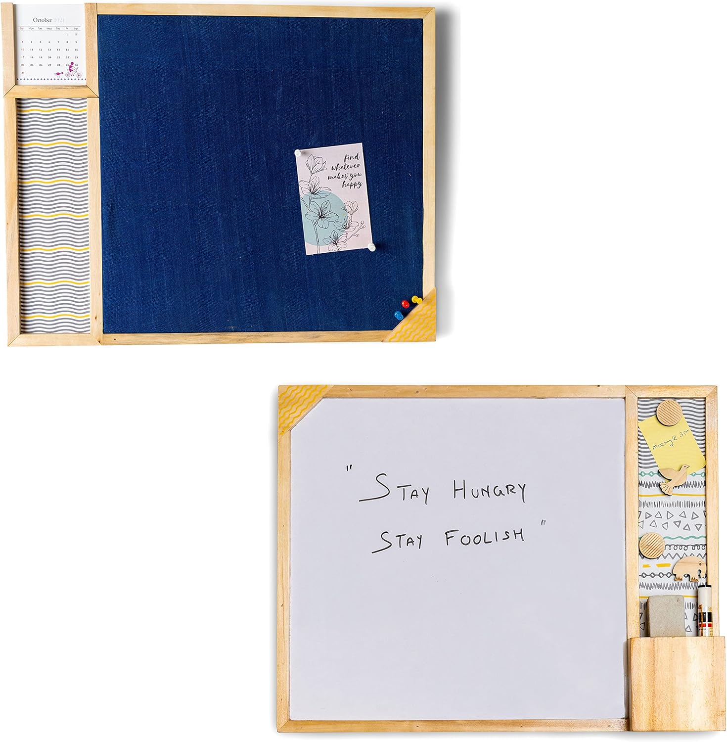 IVEI Combination Board with Magnet Board, Pin Board, Whiteboard & Calendar- Set of 2 - Dark Blue -Innovative Organizer for Kids and Adults with Magnets to Do Boards Gift for Home, Office, School