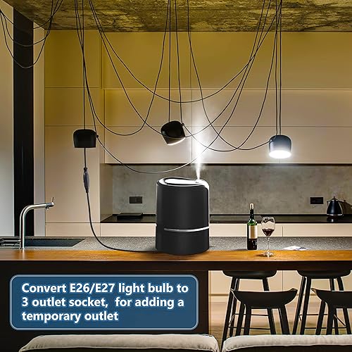 Miniatura 13 de Feekoon Paquete de 2 adaptadores de enchufe de luz de 3 salidas, convertidor de enchufe E26/E27 a toma de 3 clavijas con cable de extensión, Blanco