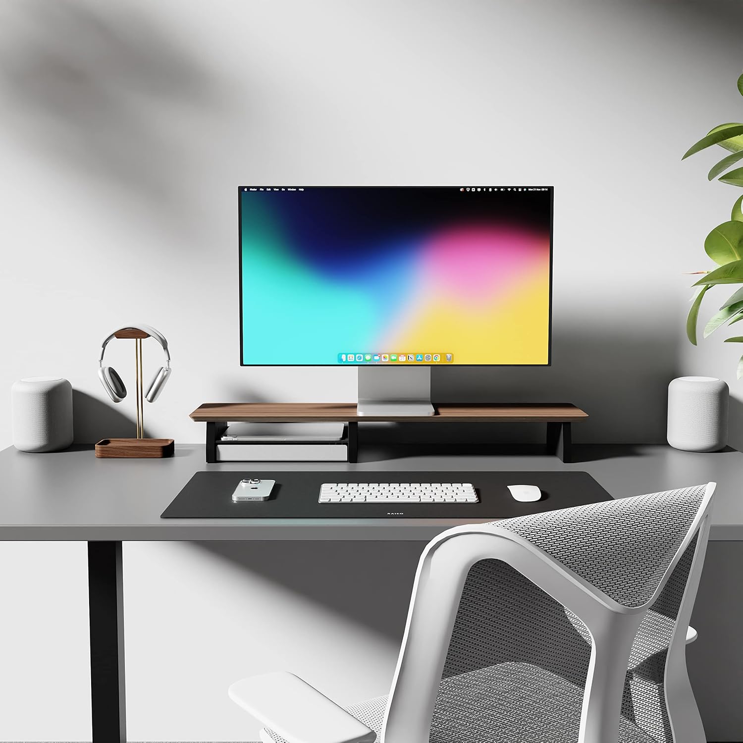 Leather Desk Mat Non Slip Large Mouse Pad Desk Blotter (Deep Black, Large - 33.5" x 15.7")