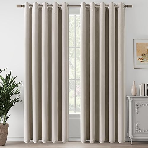 Miniatura 59 de Cortinas opacas con textura de lino gris total para dormitorio, con aislamiento térmico, cortinas cortas de 64 pulgadas, cortinas de granja con