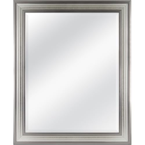 MCS 22x28 Large Wall Mirror, Silver & Pewter Two-Toned Mirror, Vertical & Horizontal Wall Hanging Mirror for Bathroom, Bedroom & Livingroom