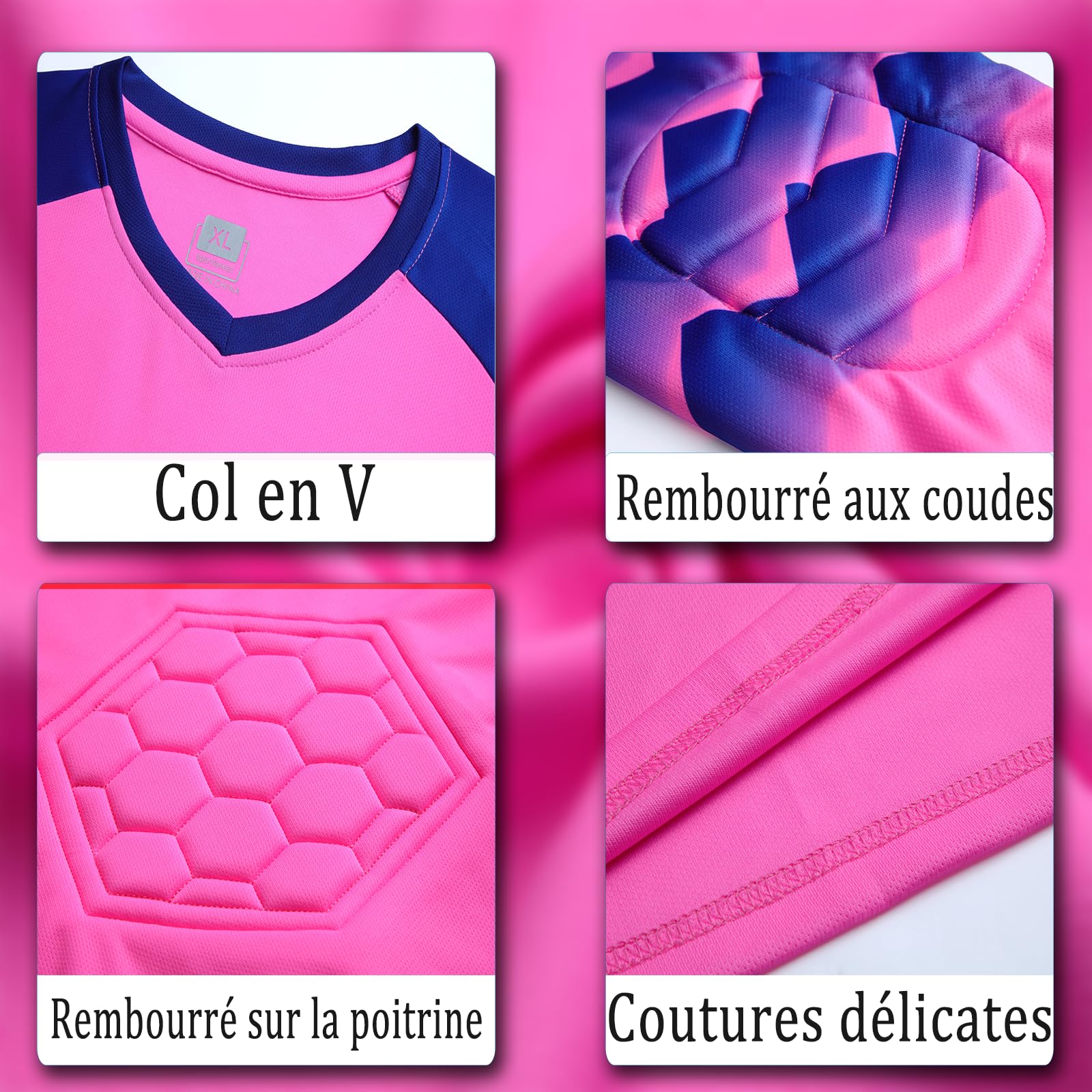 OPUTWDF Maillot Gardien de But Personnalisé pour Enfants et Adultes, Unisex, Rose, Manche Longue, Coupe Ajustée, Rembourrage, Football