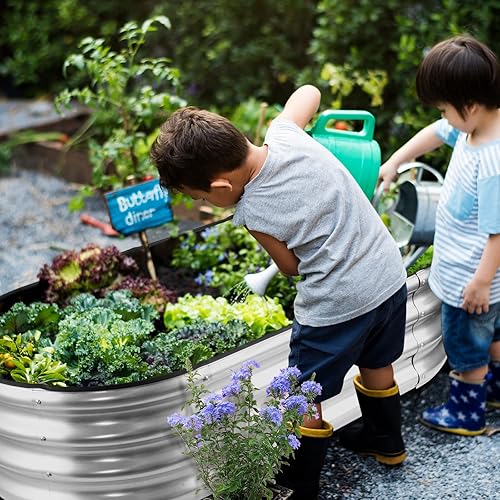 Vista 13 de JERIA Jardinera elevada, galvanizada elevada de 2 x 2 x 1 pies, para exteriores, con fácil montaje, cama de jardín redonda para verduras, frutas