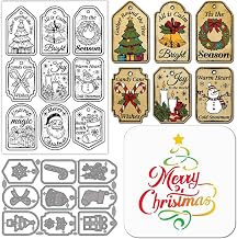 GLOBLELAND Vintage Christmas Tags Clear Stamp Cutting Dies Painting Stencils for Card Making Christmas Tree Metal Die Cuts Winter Snowman Silicone Stamps PET Craft Template for Scrapbooking DIY