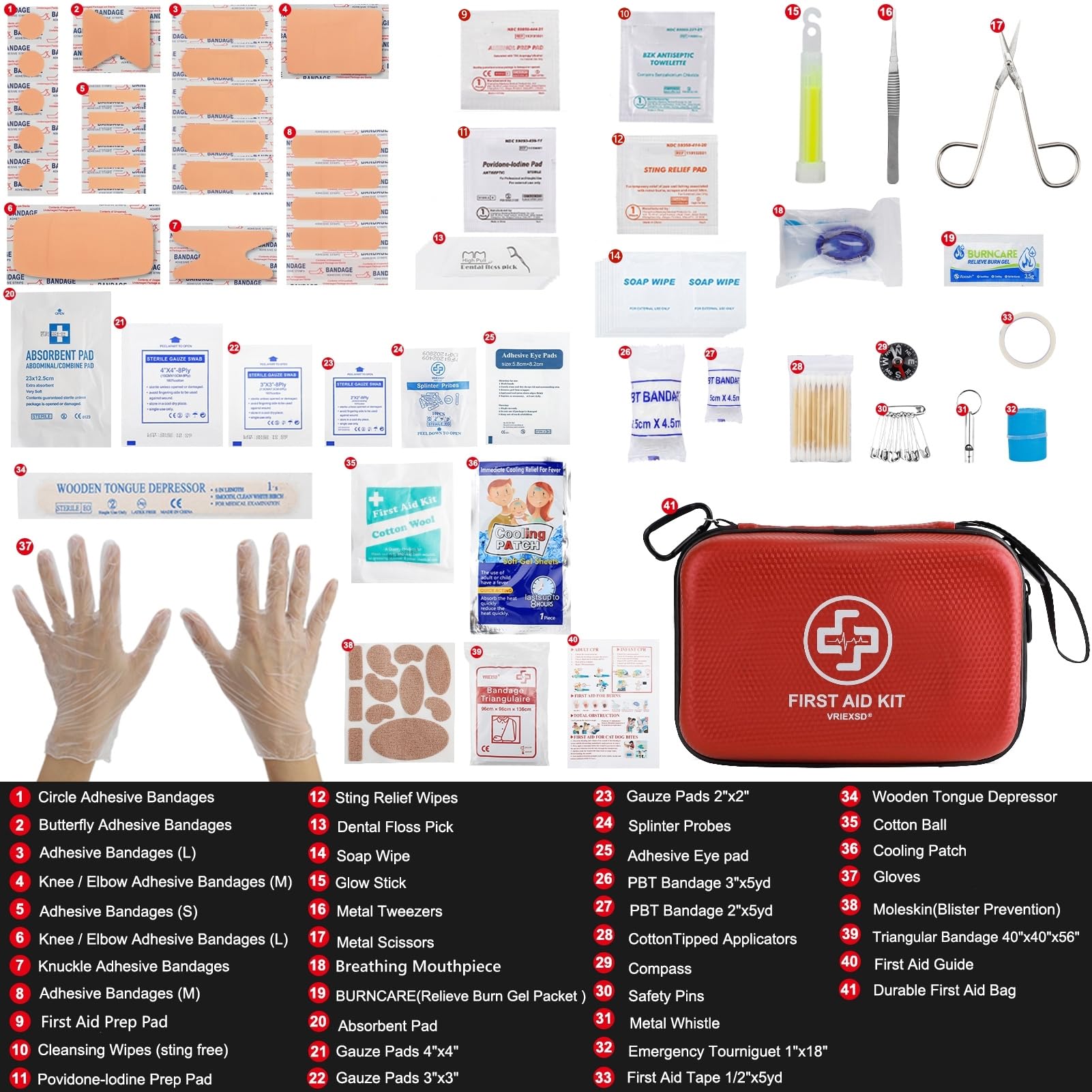 VRIEXSD Premium 320-Piece First Aid Kit, Waterproof EVA Hard Shell Case,Red — Amazon image 3