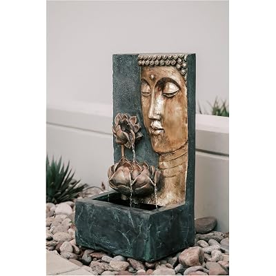 XBrand 30" Indoor/Outdoor Buddha Face Water Fountain with LED Light and Pump Zen Decor for Home, Office, Garden, and Patio