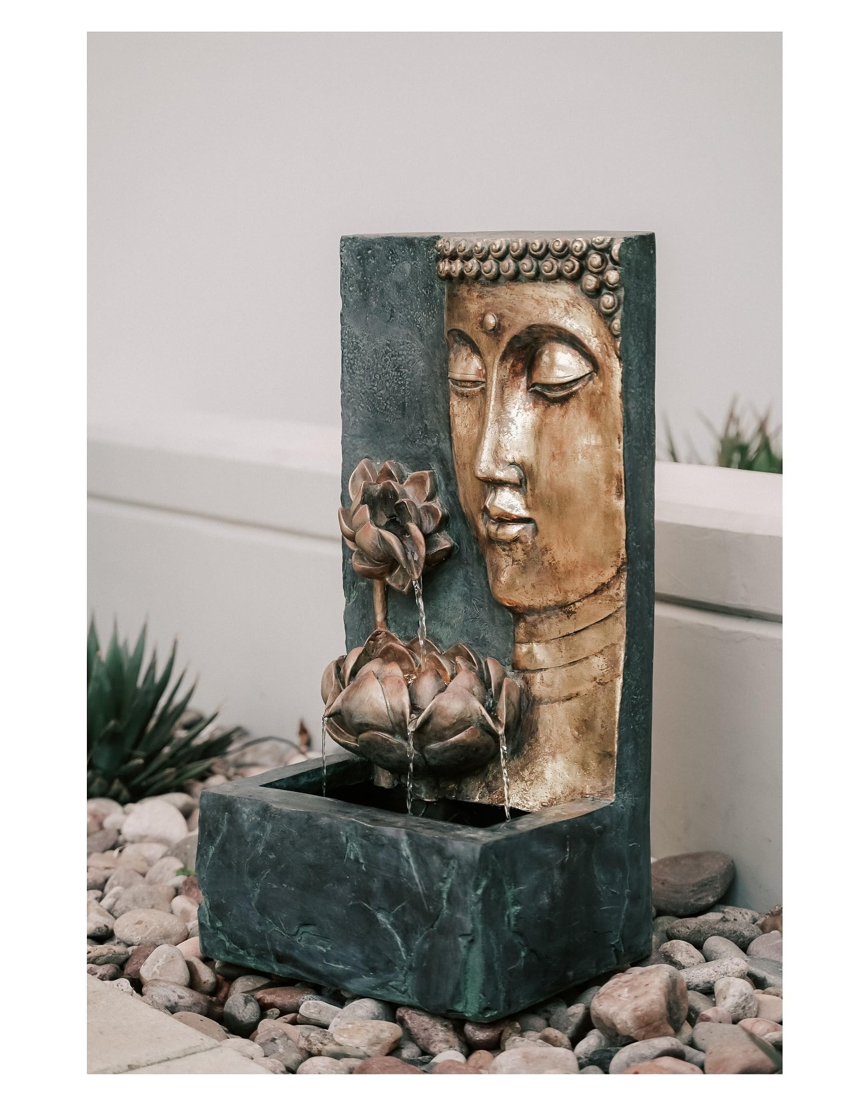 Fontaine zen bouddha avec pompe et lumière LED décorative pour grand jardin