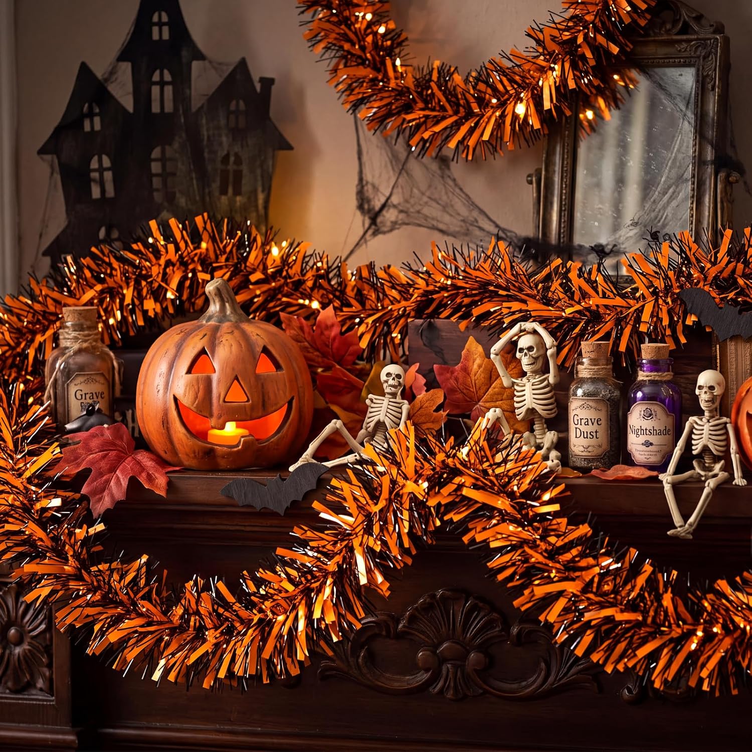 26 ft Halloween Tinsel Garland Hanging Black Orange Garland Decoration