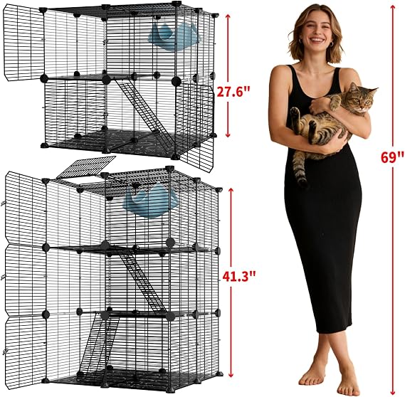 STILLCOVE Large Cat Cage Indoor, with Hammock & Anti-Tip Kit