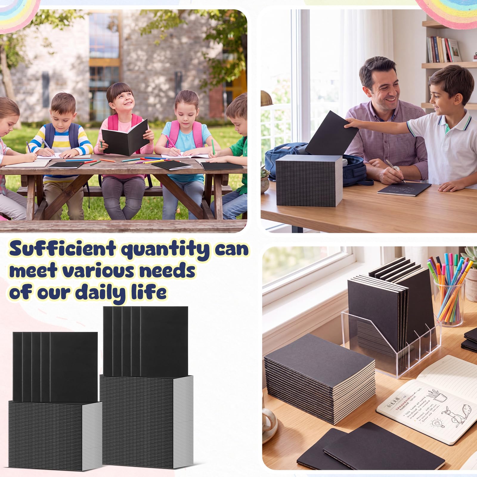 Handepo Paquete de 100 cuadernos de papel kraft A5 rayados, tapa suave, bloc de notas de composición de papel kraft para niñas, estudiantes, oficina, suministros escolares (negro)