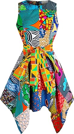 African Print Wax Dress Ankara Cloth Spli Belt Party Dresses