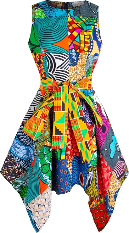 African Print Wax Dress Ankara Cloth Spli Belt Party Dresses