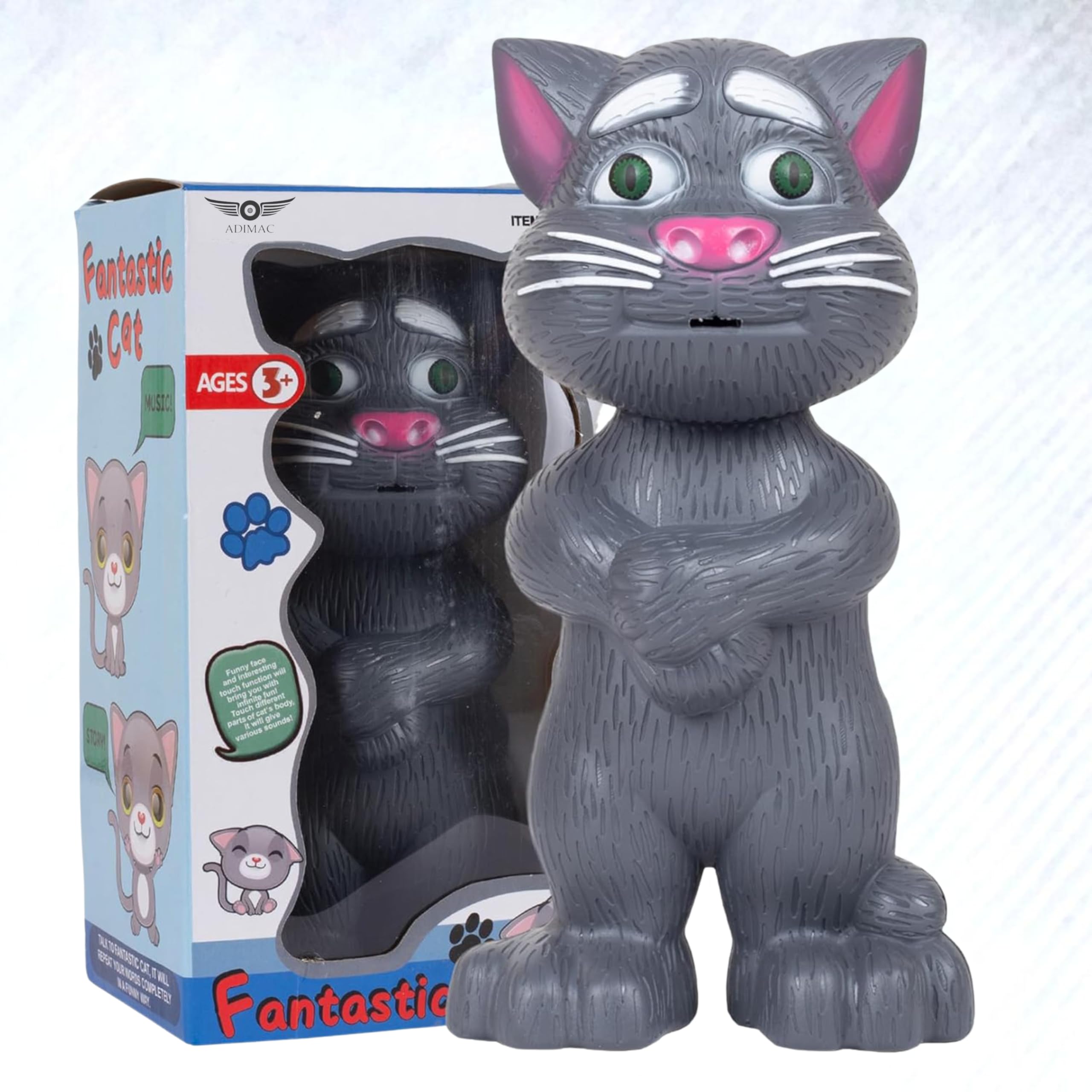 ADIMAC Talking Tom Toy for Kids Interactive Educational Fun Plush Sound Effects for Boys and Girls