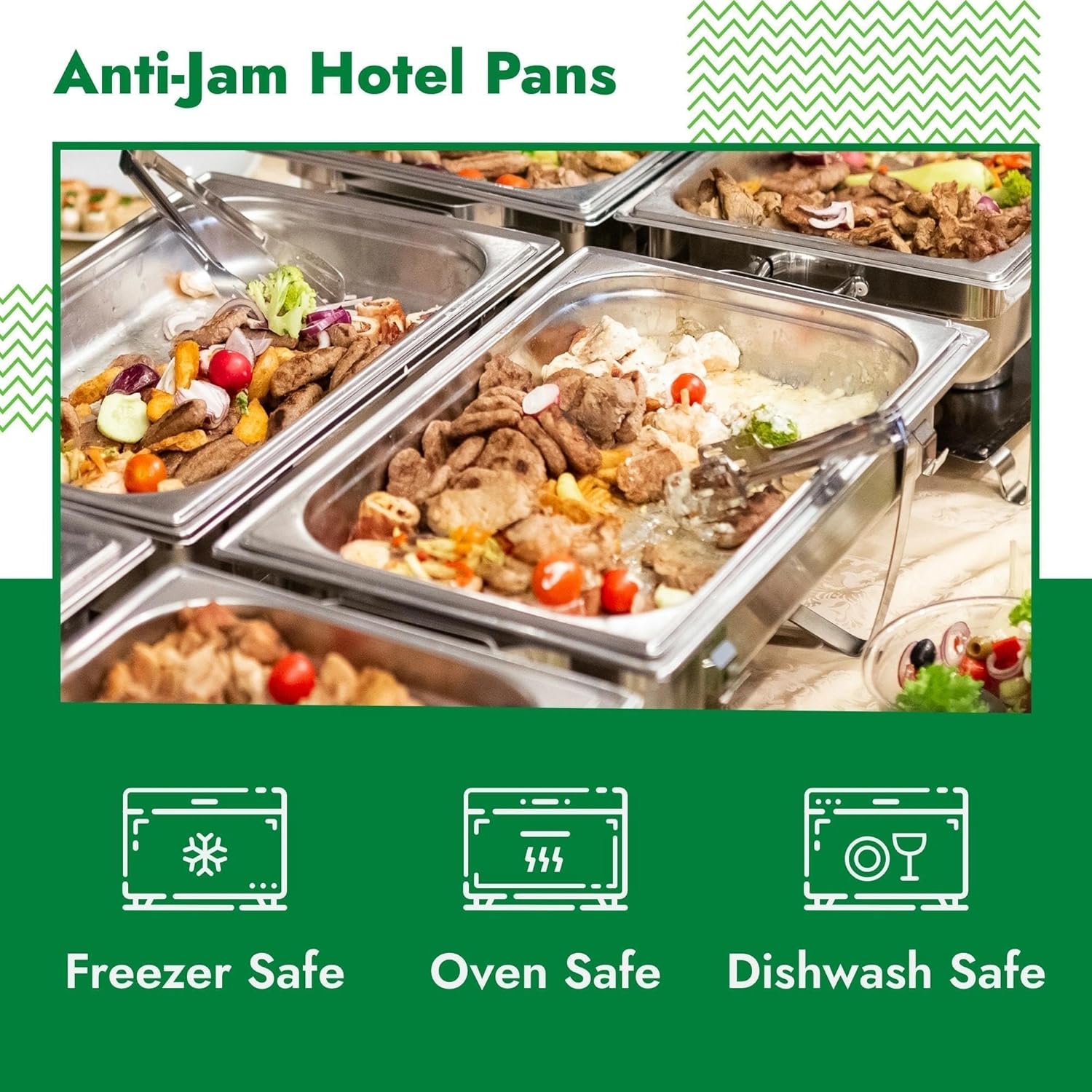 HECMAC 6 Pack 1/6 Size 6 Inch Deep Anti-Jam Hotel Pan with Clear Plain Lid, Heavy Duty, Commercial Stainless Steel Pan, Metal Food Pan, 23 Gauge