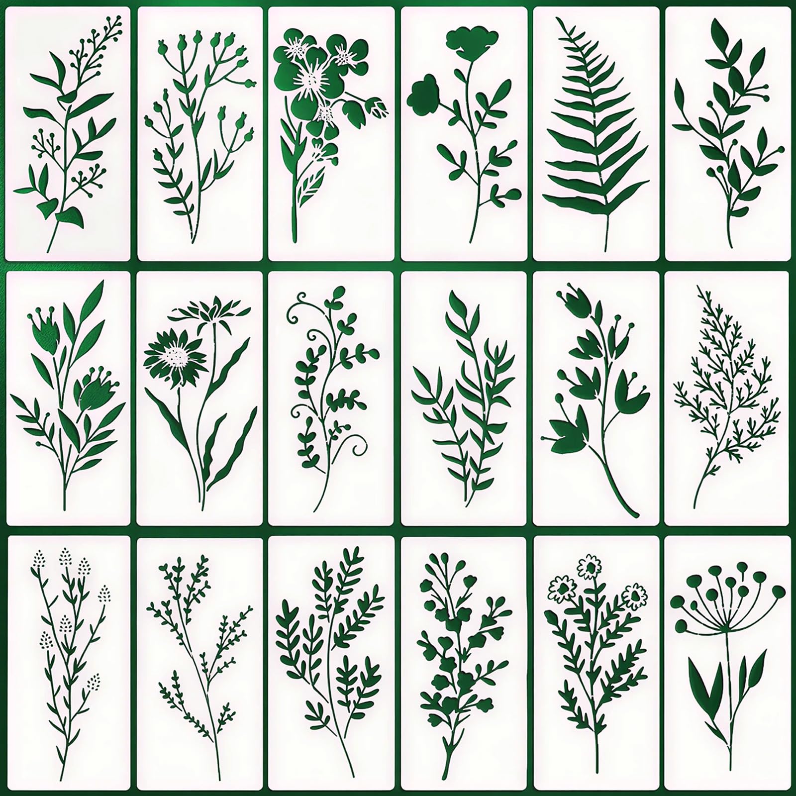 18 Pcs Reusable Flower Stencils,Nature Floral Leaf Stencil Templates,DIY Painting Stencils for Fabric Wood Canvas Notebook Scrapbook Window Wall Art Decor