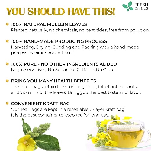 Miniatura 2 de 100 bolsas de té de hoja de gordolobo, 100% natural y puro de hojas de gordolobo. Té de hierbas de gordolobo de hojas sueltas. Hecho con bolsas de