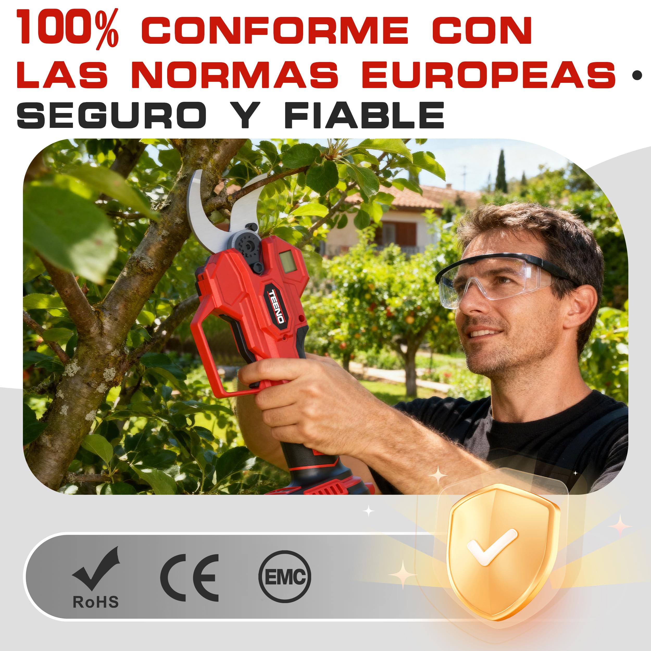 TEENO Set Herramientas Jardinería 2 en 1: 6 Pulgadas Mini Motosierra a Batería + Tijeras Podar Eléctrica Inalámbrica 0-40mm, 2 Baterías 4.0 Ah, Cuchillas Acero SK5