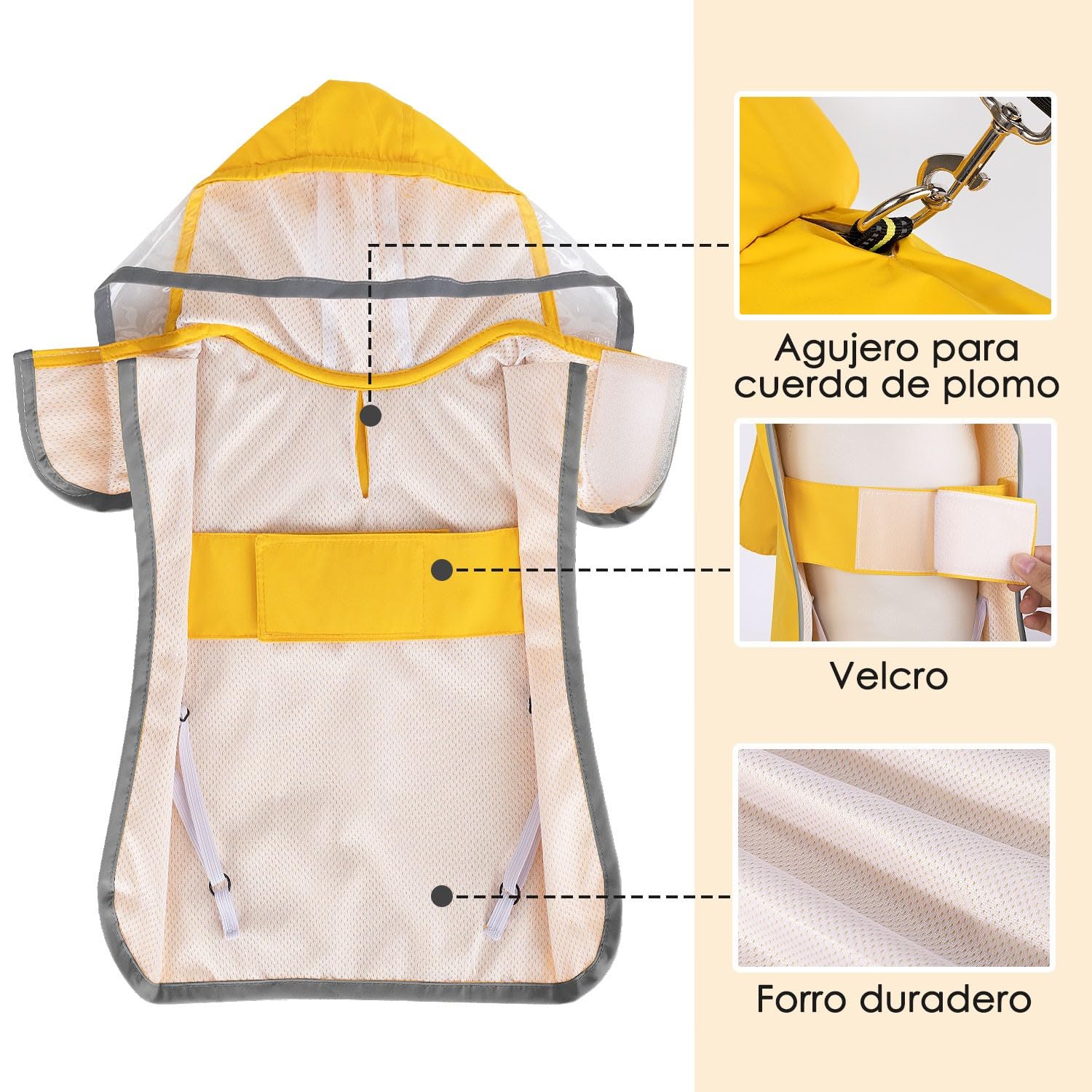SlowTon Chubasquero Impermeable para Perros, Chubasquero Transparente de Doble Capa con Capucha para Perros pequeños, medianos y Grandes, Poncho para con Banda Reflectante
