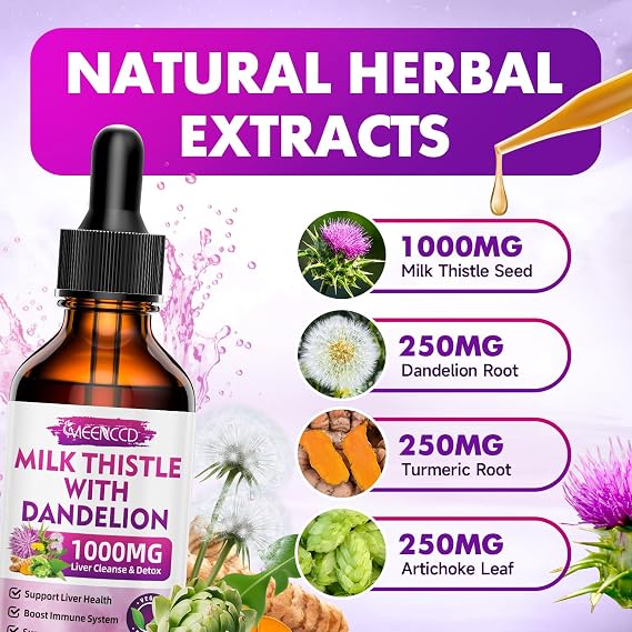 MEENCCD Milk Thistle Liquid Drops - Milk Thistle Supplement with Silymarin, Antioxidant Support, Vegan, Non-GMO, 2 Fl Oz