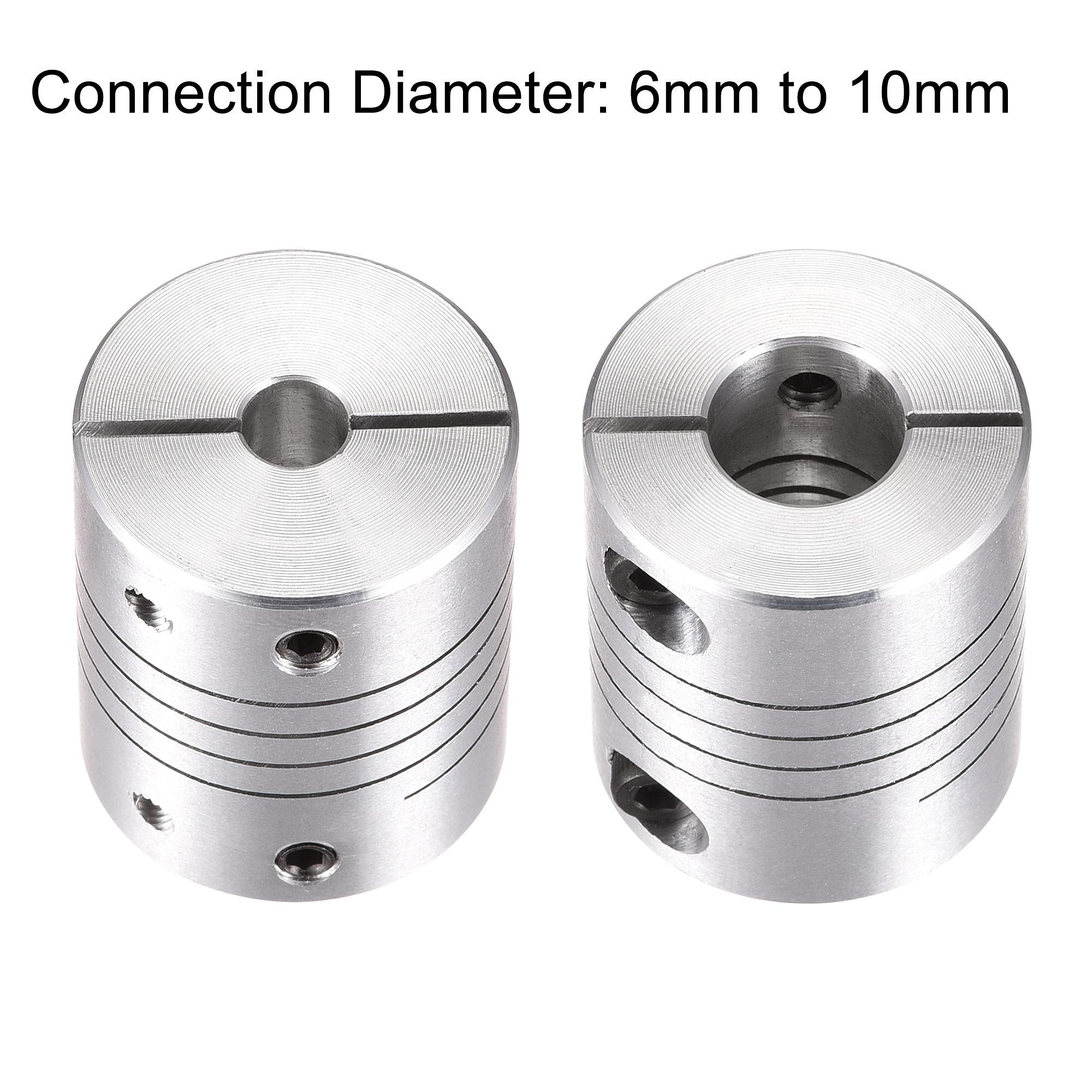 sourcing map Acoplamiento de Eje de 6mm a 10mm, Acoplador de Viga Helicoidal 30mm Longitud 25mm Diámetro, Conector de Aleación de Aluminio, Accesorios para Motor, 2 Pcs