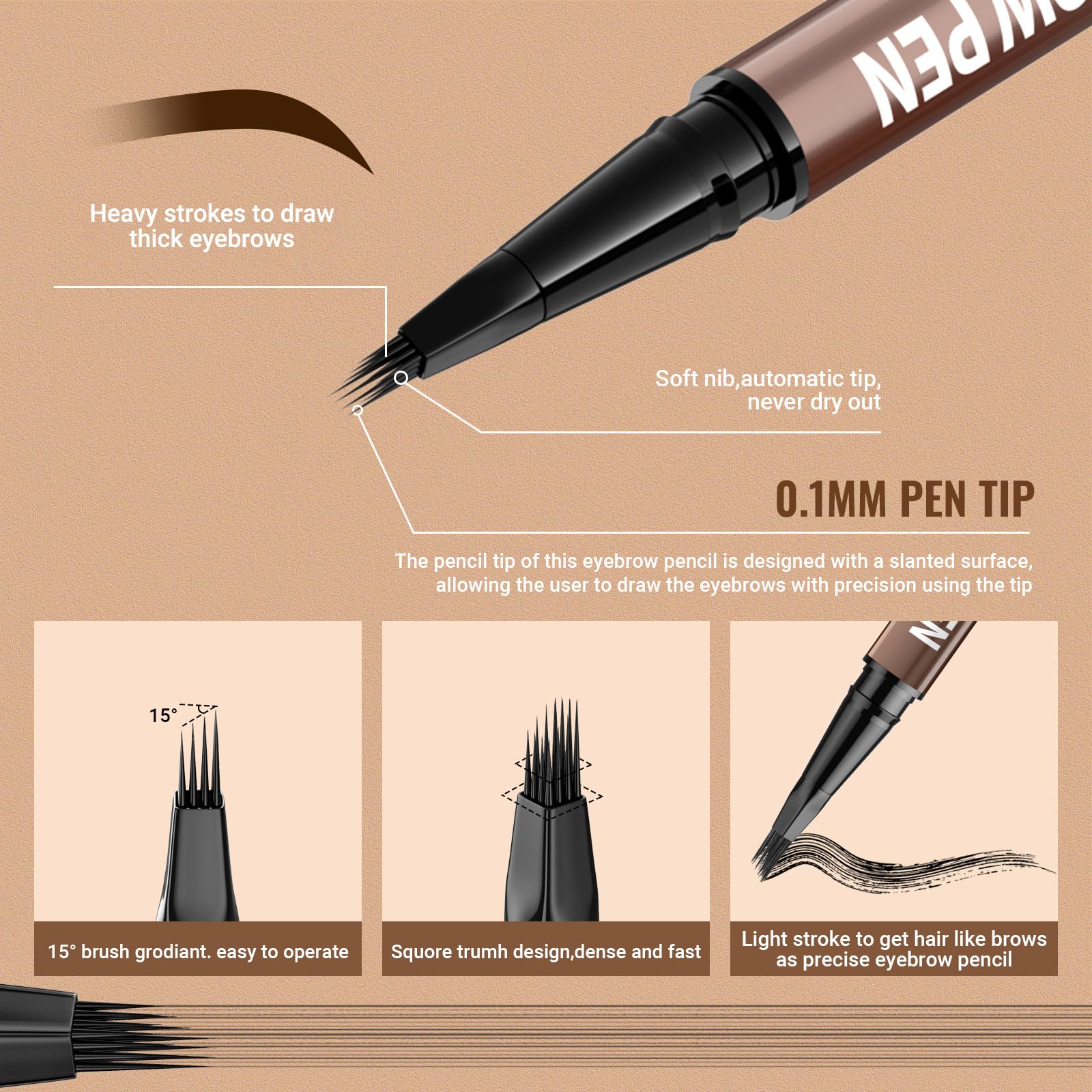 iMethod Kredka do brwi – kredka do brwi, 2 w 1, eyeliner z dwustronnym pędzelkiem do brwi Microblading 4D, do brwi podobnych do włosów, ze szczotką do brwi, kolor brązowy