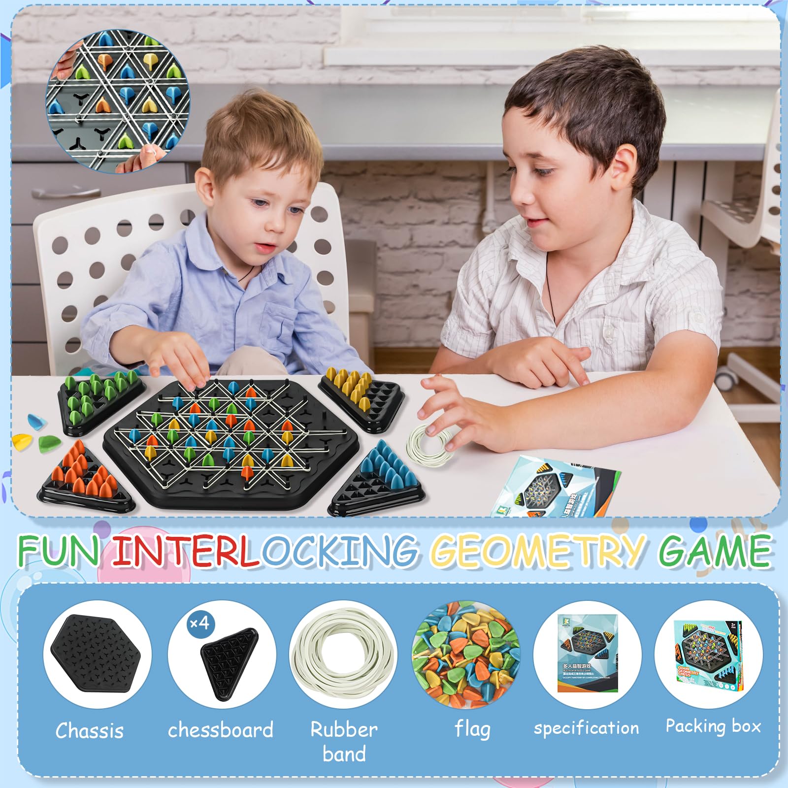 KAHEIGN Gioco Triangolo A Catena 22cm Con 84 Picchetti E 44 Elastici - Gioco Da Tavolo Per Famiglie 2-4 Giocatori