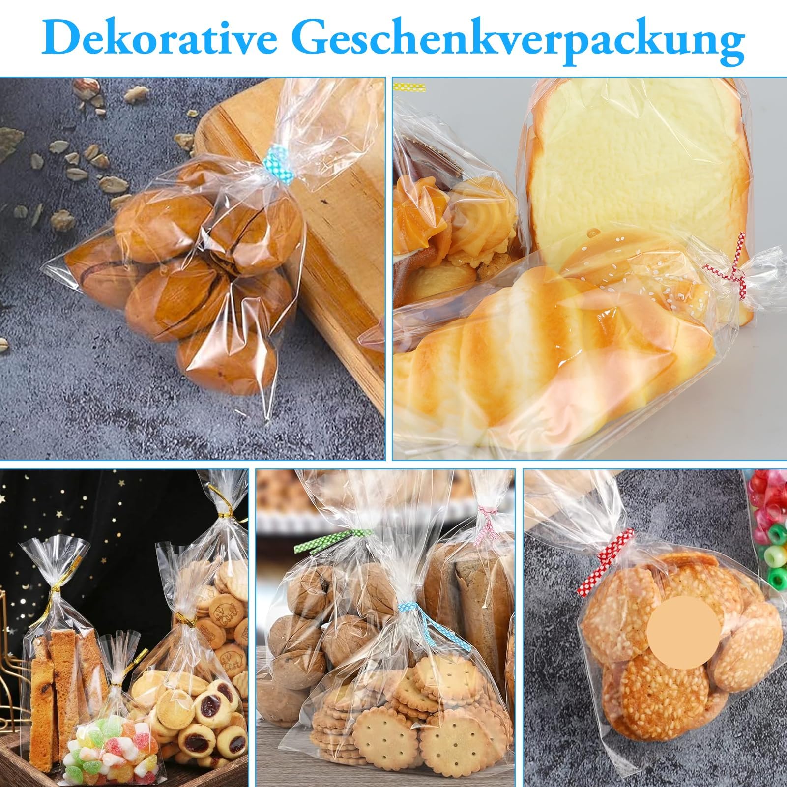 100 Sacchetti Cellophane Trasparenti Per Alimenti: 25x15 Cm Con 100 Chiusure Colorate, OPP Per Caramelle, Biscotti E Cioccolato (Ideali Per Feste E Regali) - 2