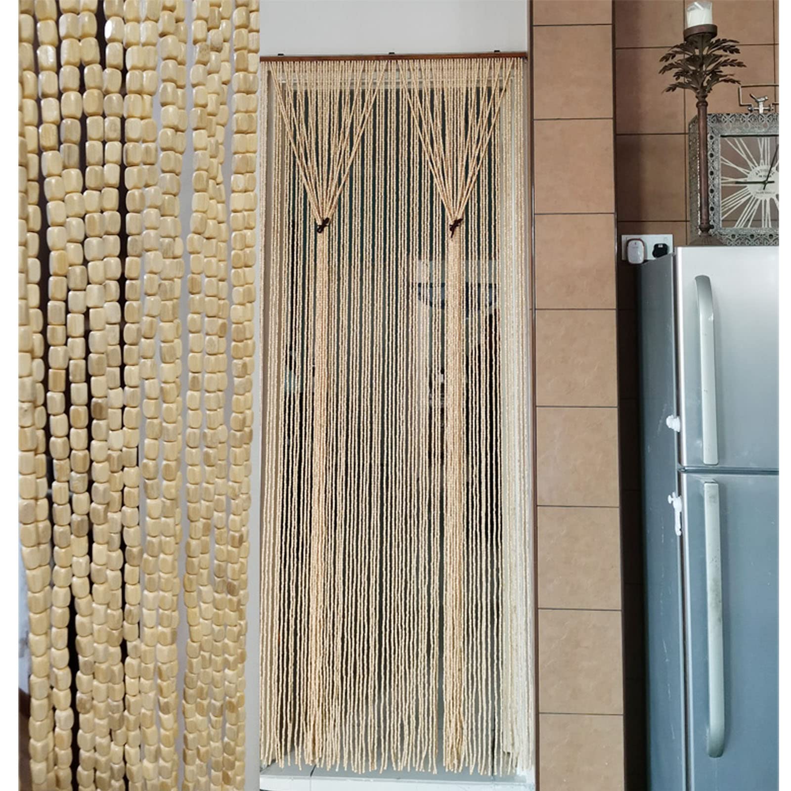 Perlenvorhang für Türen,Hängender Dekorative Türvorhänge Panel,Bambusvorhang Holz Perlen Fadenvorhang,Natur Bambus Türvorhang,für Schlafzimmer Wohnzimmer Balkontür,Anpassbare (100 strands 100x220cm)