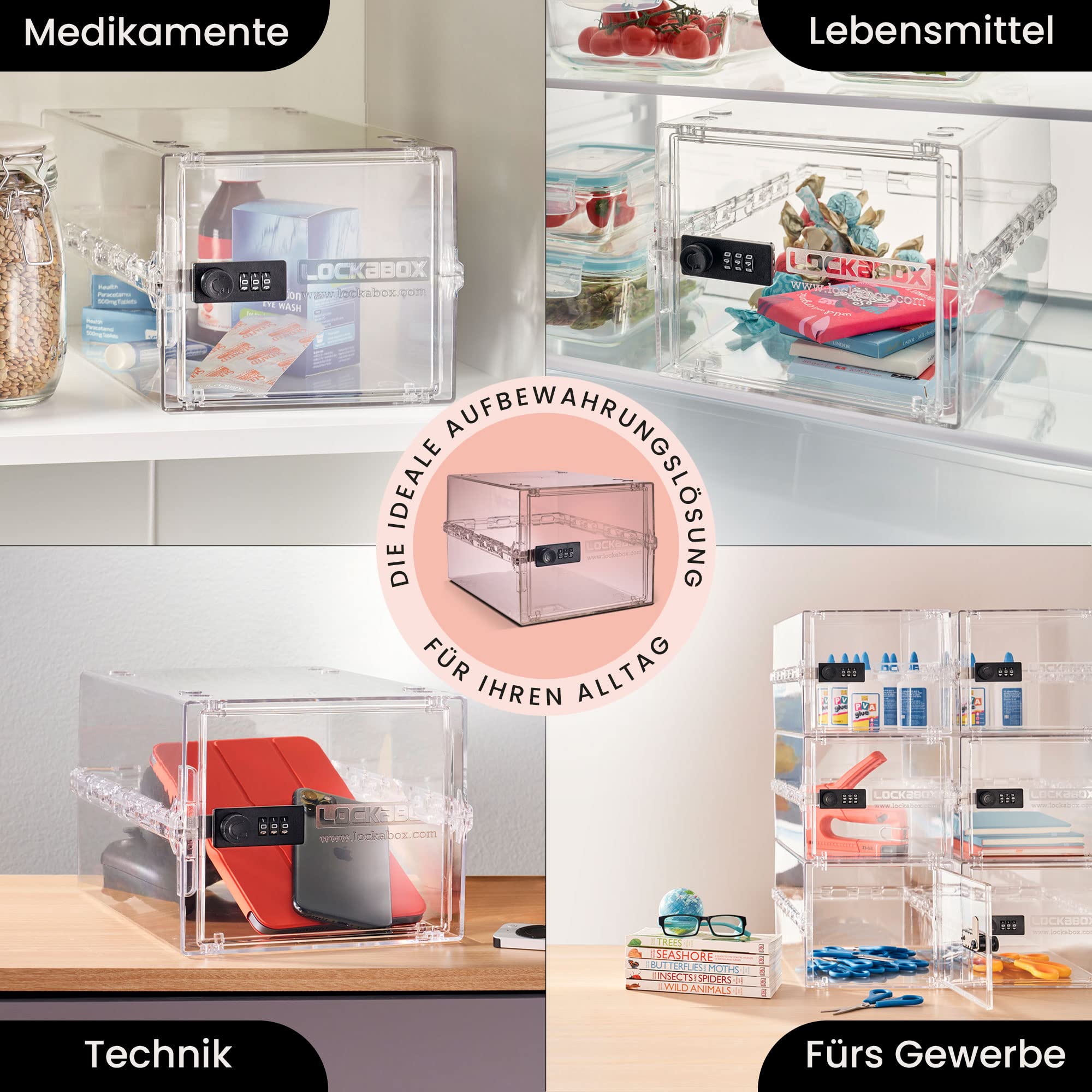 Lockabox One™ abschließbare Aufbewahrungsbox mit Zahlenschloss 31x21x17 cm Kristall