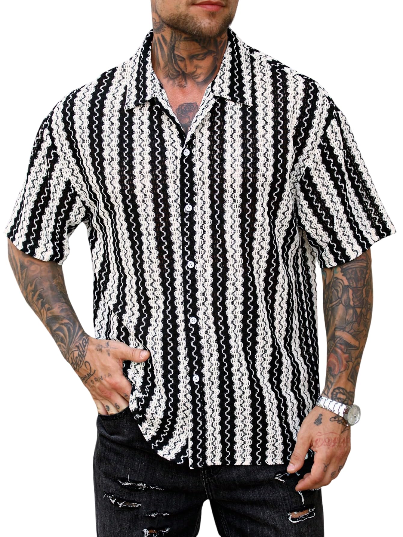 Chemise à manches courtes pour homme Floerns à imprimé géométrique