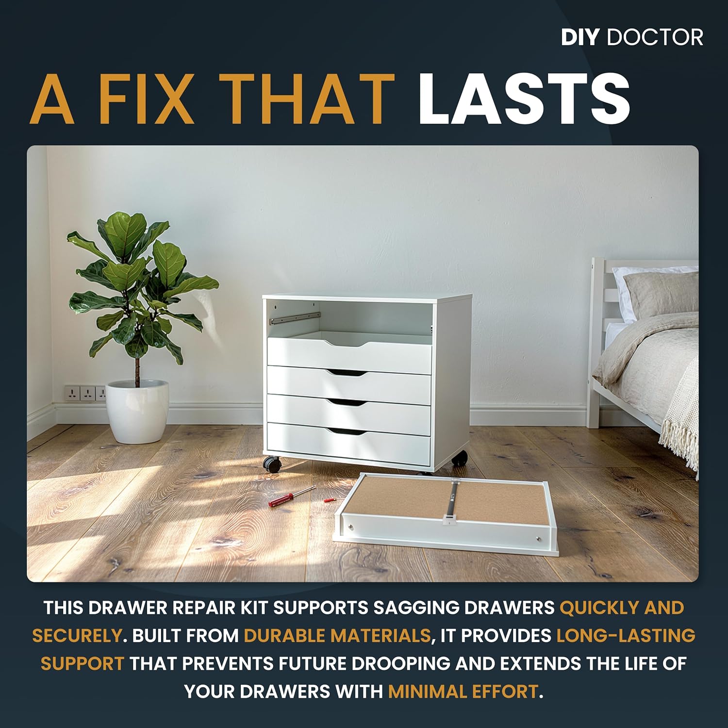 DIY Doctor Drawer Doctor Kit - Mend Repair Broken Buckled Drawers - Strengthener & Reinforcers - 3 Pack