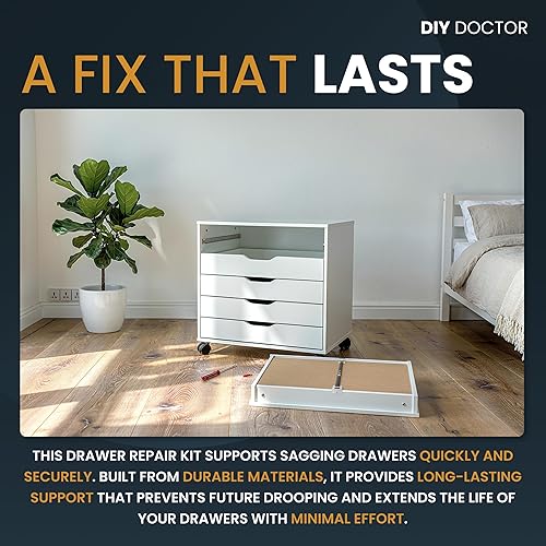 Miniatura 7 de Kit de reparación de cajones (paquete de 4) – Arregla la parte inferior de los cajones caídos fácilmente – Refuerza los cajones de tocador y cocina