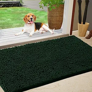 IM HOME Chenille Absorbent Outdoor Doormat 36" x 24", Washable Muddy Door Mats for Dog Non Slip Indoor Doormat Dog Mat for Muddy Paw Front Inside Doormats for Entryway Dark Green