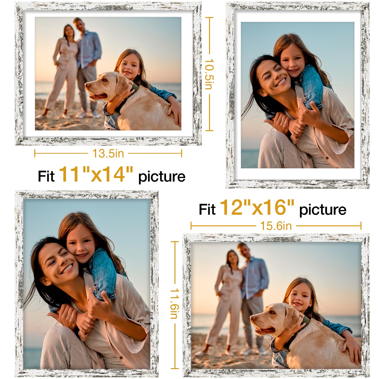 Vittanly Lot de 4 cadres photo de 30,5 x 40,6 cm - Affichage photo de 27,9 x 35,6 cm avec passe-partout ou 30,5 x 40,6 cm sans passe-partout, bois d'ingénierie avec plexiglas résistant aux chocs