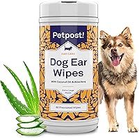Vista 10 de Toallitas limpiadoras de oídos de la marca Petpost para perro y gato, solución de aceite de coco natural, el mejor remedio para los ácaros de oído
