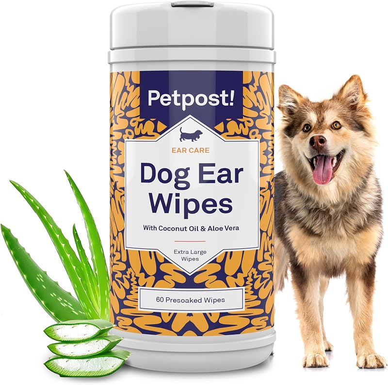 Lenços de Limpeza Auricular para Cães Petpost com Algodão Macio e Solução de Coco e Aloe, 60 unidades