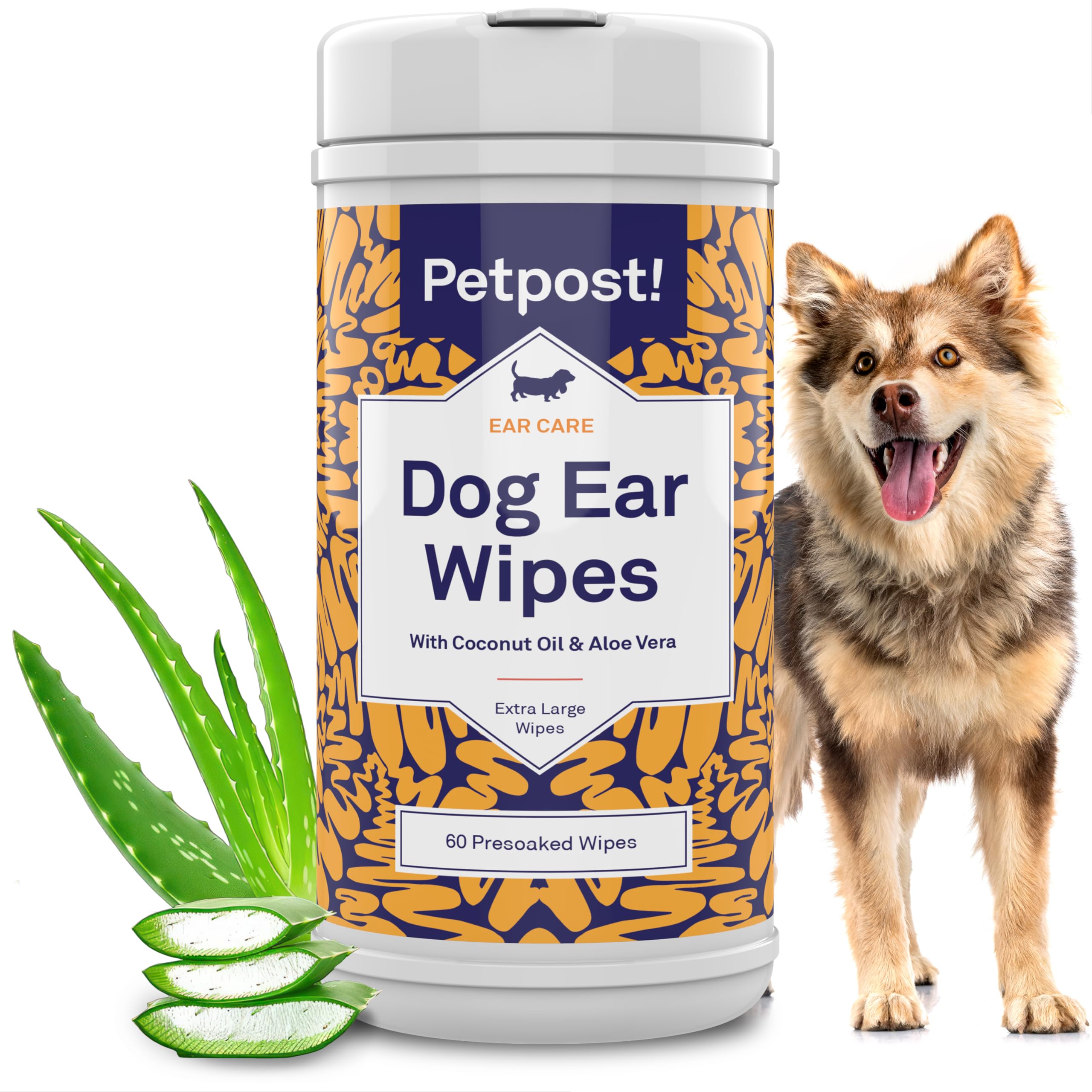 Petpost | Large Dog Ear Cleaner Wipes - Ultra Soft XL Cotton Pads in Coconut Oil Aloe Solution - Remedy for Dog Ear Rinse & Cleanser 60 ct.
