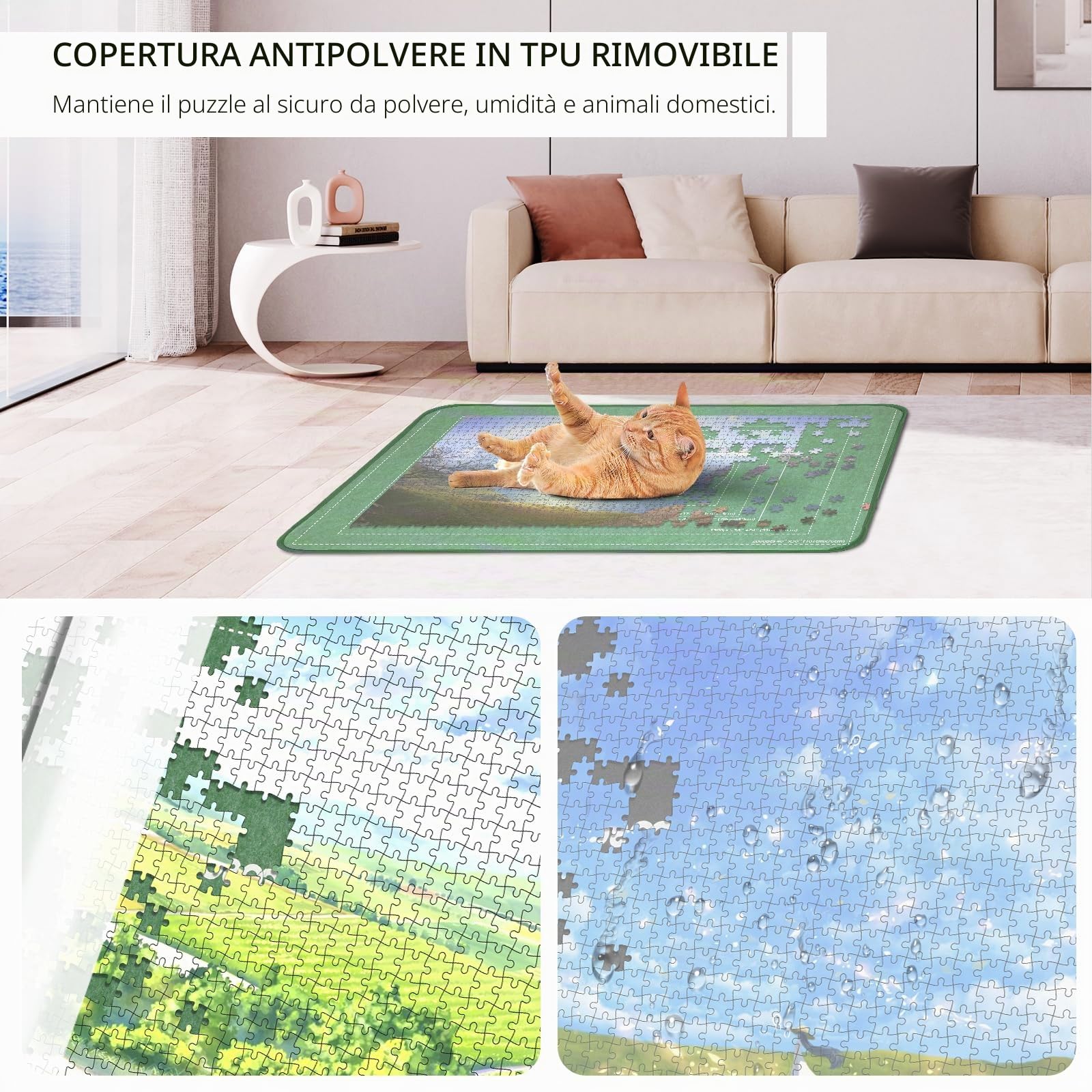Tappetino pieghevole in feltro per un massimo di 2000 pezzi di puzzle, Tavola puzzle con 8 vassoi di ordinamento e copertura in feltro, Tappetino puzzle pieghevole
