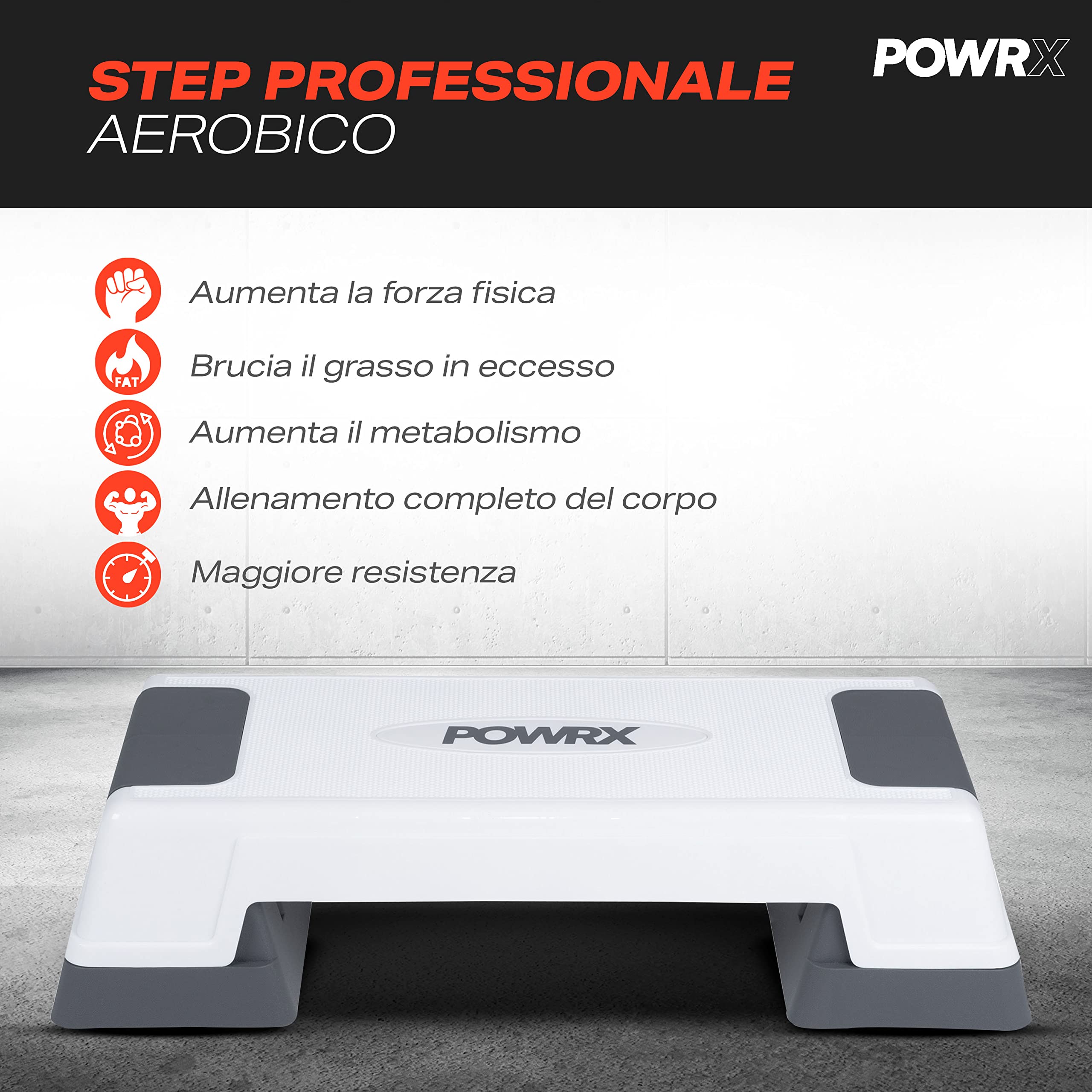 POWRX Step da Aerobica/Aerobic Step/Stepper Professionale - Altezza Regolabile (Bianco)