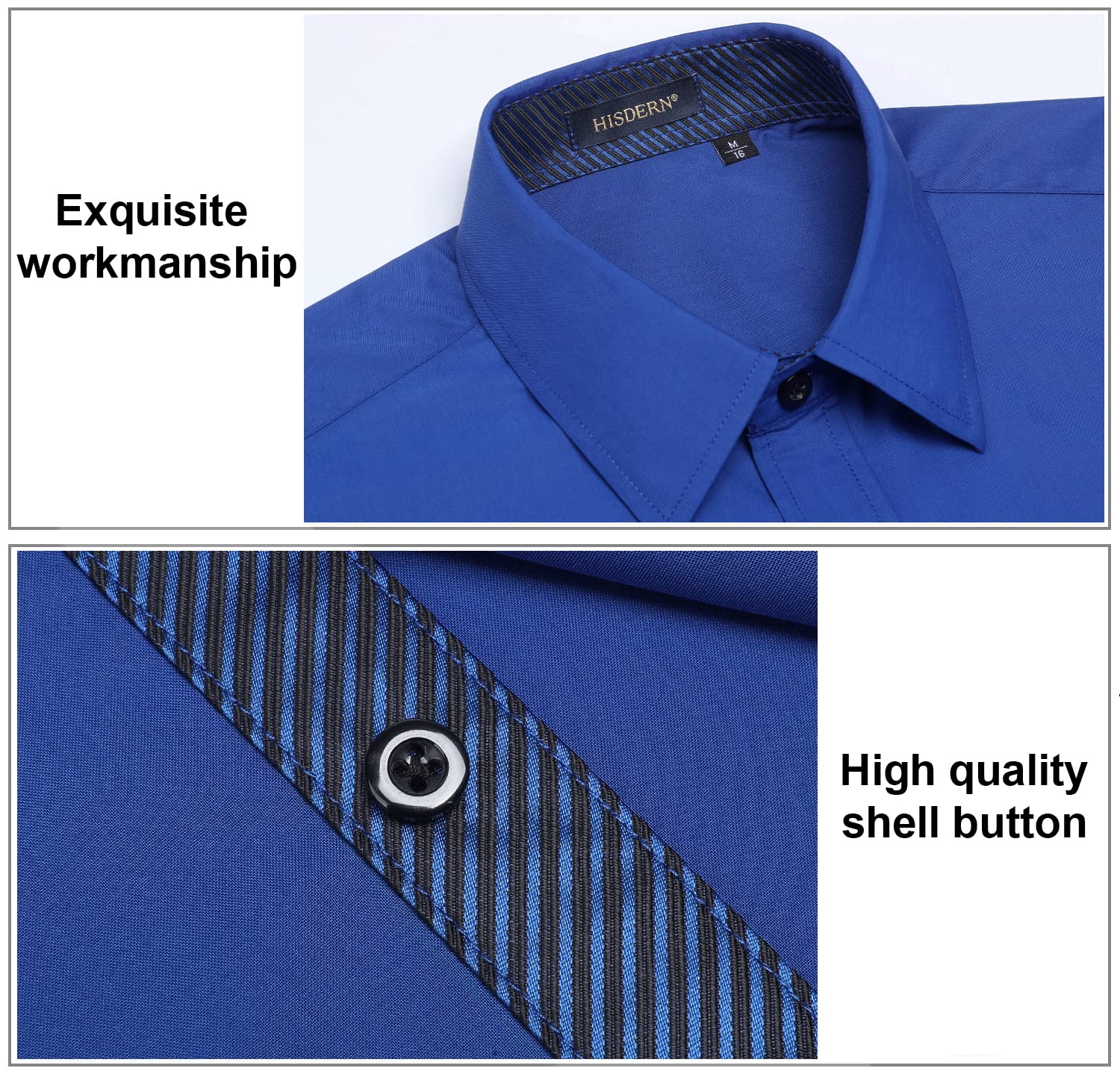 HISDERN Camisa para Hombre Casual Formales Clásico con Botones Camisas de Vestir Cuello de Manga Larga Ajuste Regular