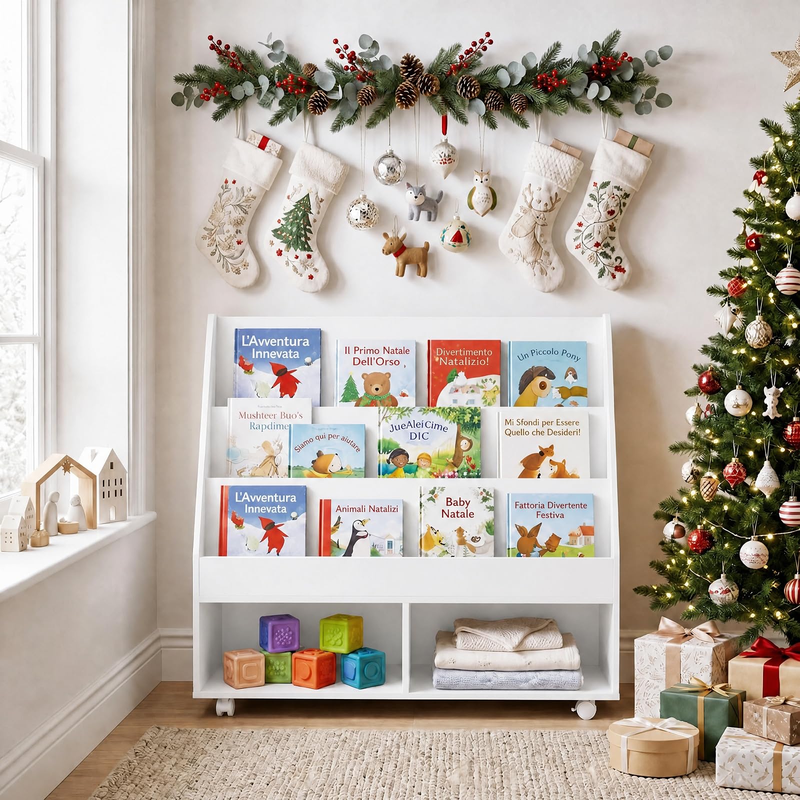 RELAX4LIFE Libreria Montessoriana per Bambini con Lavagna (Bianco)