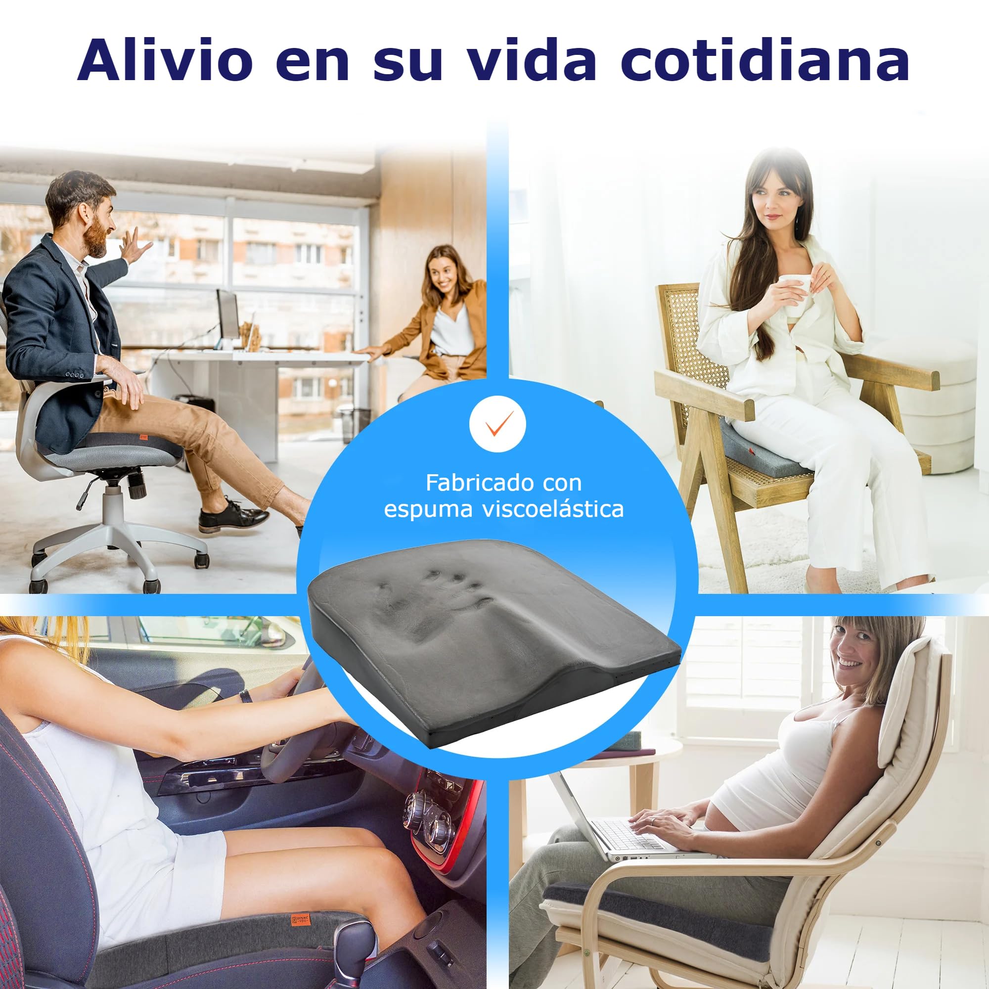 Cojín Cuña Silla Media Dura H3 - Prueba Muy Buena - [Desarrollado con Fisioterapeutas] - Cojín de Asiento Ergonómico Silla de Oficina & Co - Alivia la Espalda y Aumenta la Comodidad de Asiento
