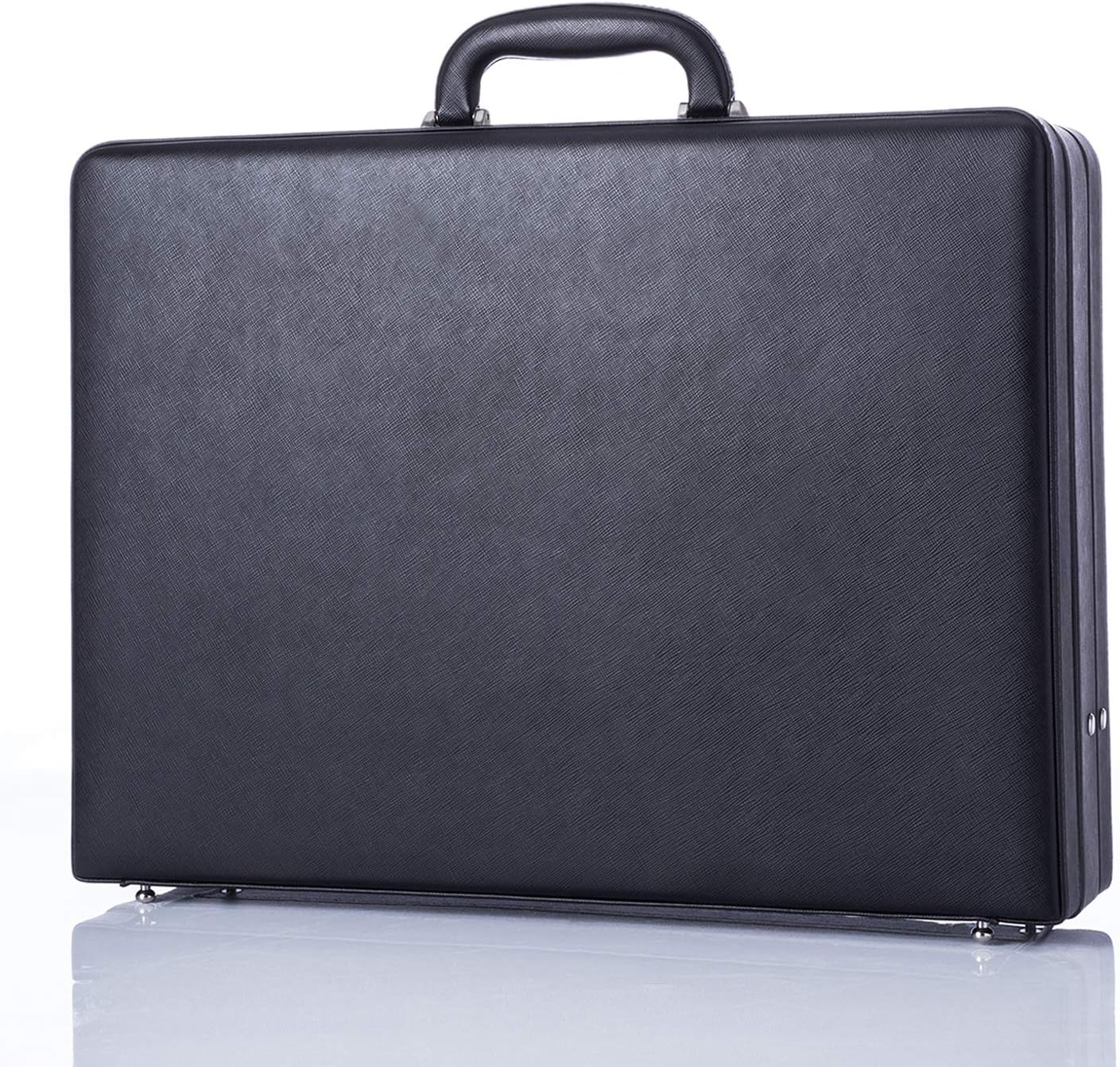 Leather Mens Briefcase Hardsided Attaché Hard Shell Vintage Outlook Organized Interior- Black DA2810