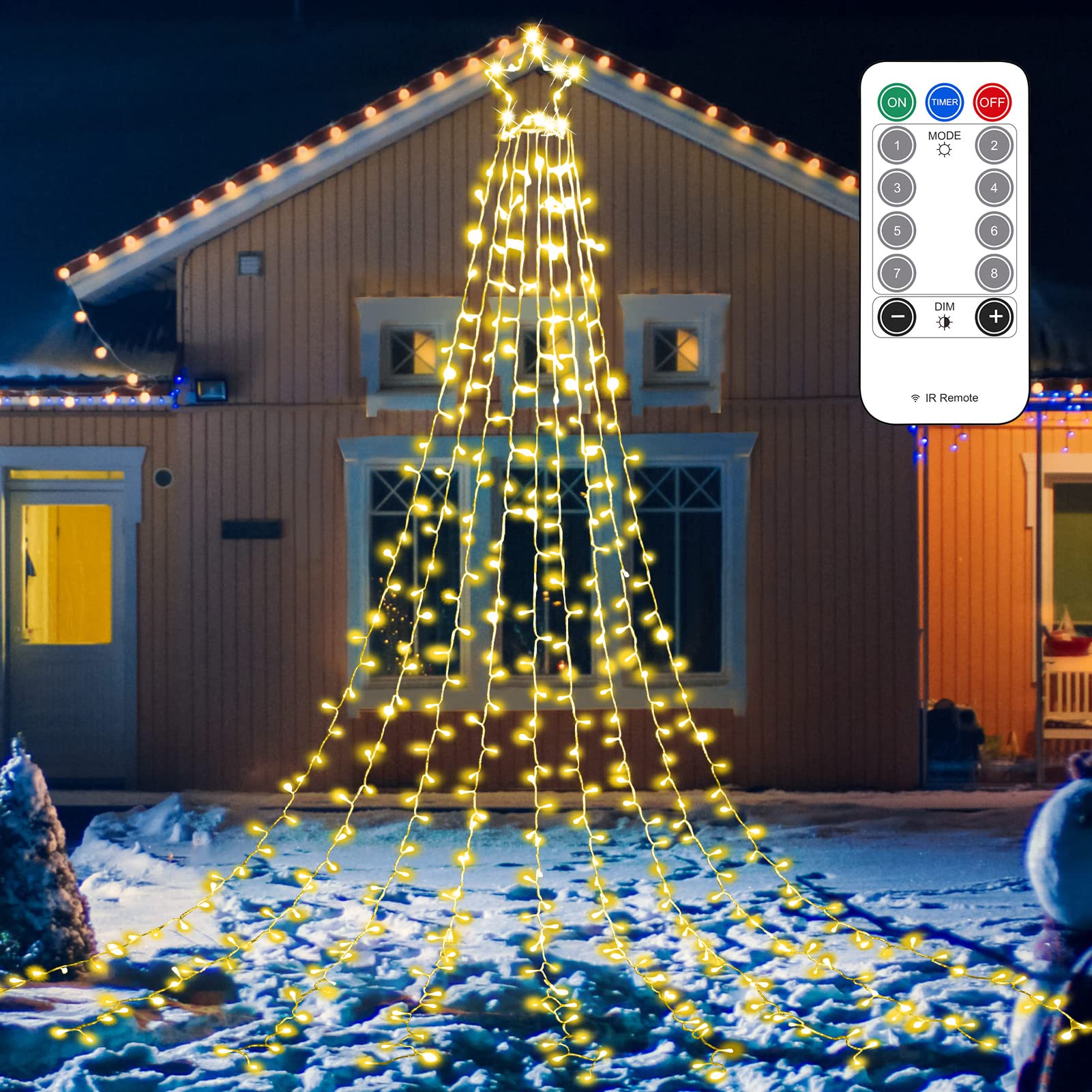 Angela&Alex 516 LEDs 8 Modes Outdoor Christmas Decorations Star Lights String, Star Lights Outdoor with 12" Lighted Topper Star Outdoor Party Seasonal Remote Control Garden Patio Xmas Decor Warm