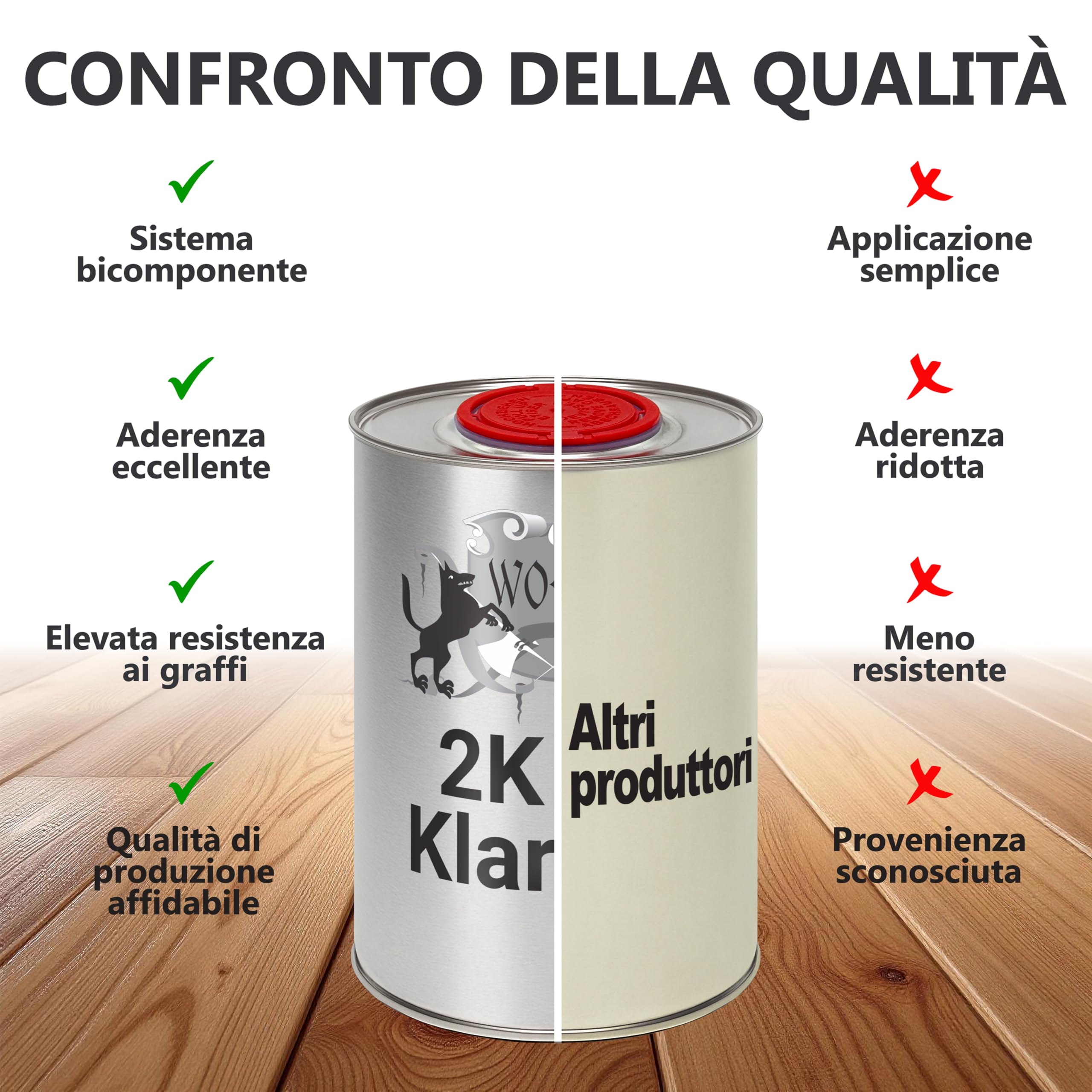 Vernice poliuretanica per legno - resistenza ai raggi UV, agenti atmosferici - non ingiallisce - finitura satinata - incolore - 1,5KG