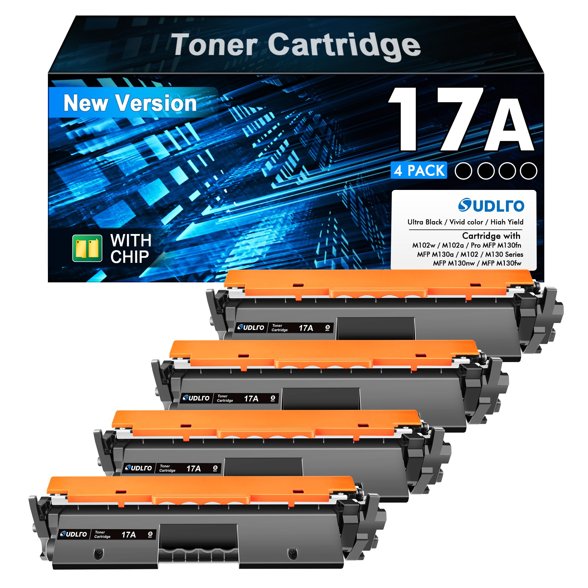 17A Toner Cartridge CF217A - Replacement for HP 17A CF217A to Compatible with Laserjet Pro M102w M130nw M130fw M130fn M102a M130a Pro MFP M130 M102 Series Printer (New Version, 4 Blacks)