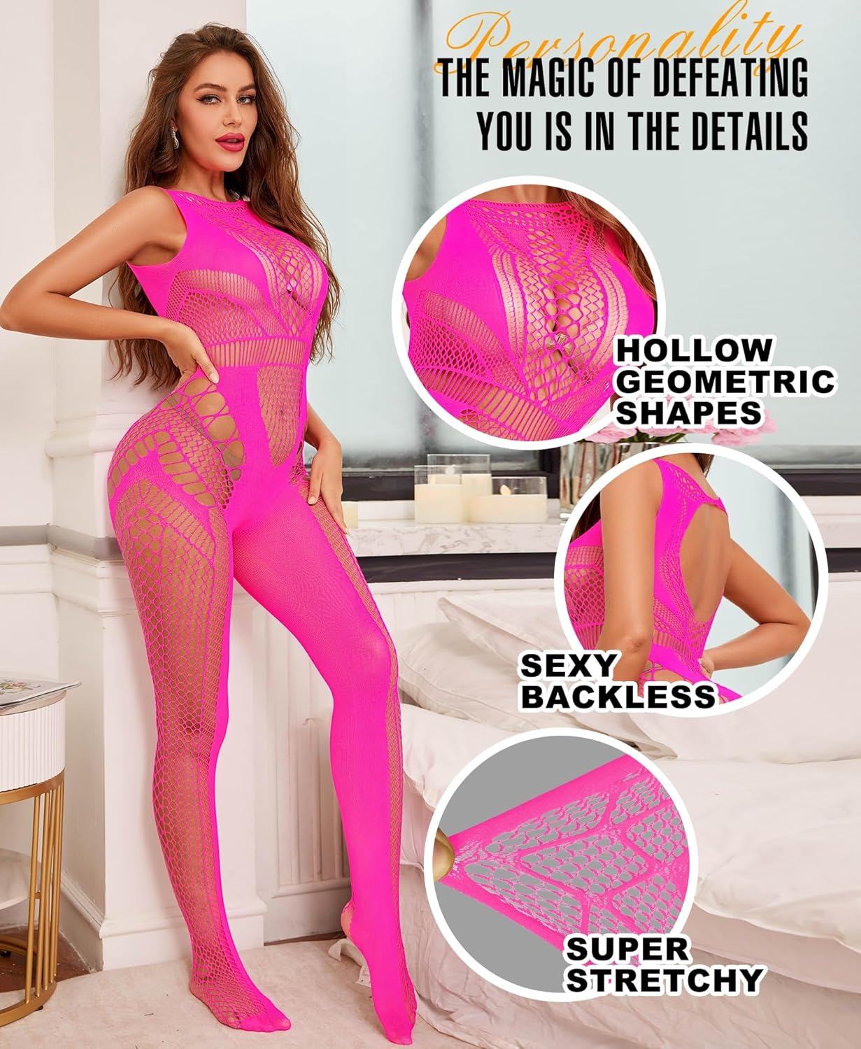 RSLOVE Sexy Lingerie Exotic Bodystocking - Fishnet Cut Out Lingerie Mesh Bodysuit One Piece Babydoll Rave Outfits - Image 3