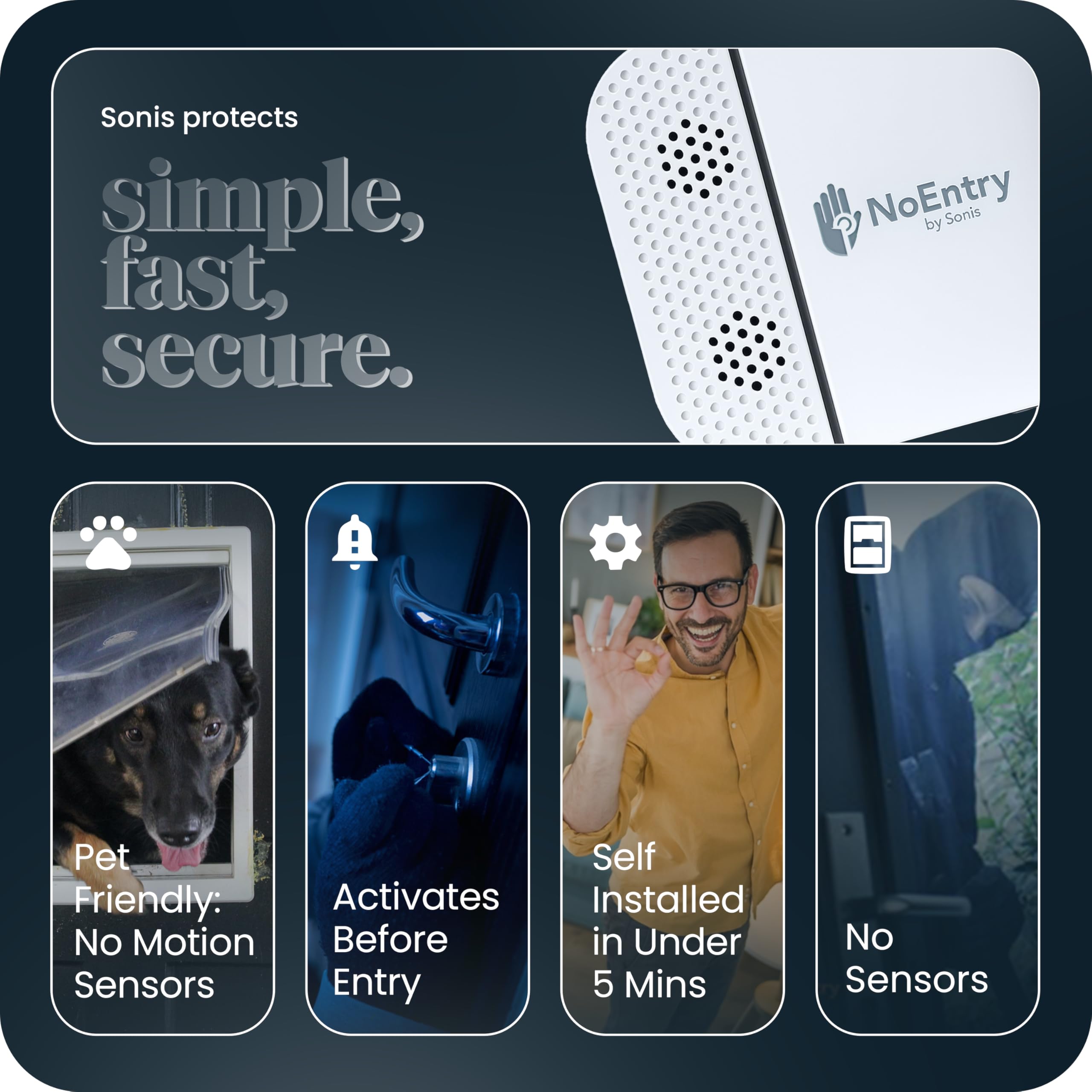 NoEntry by Sonis Wireless Home Alarm System, Patented Acoustic Intruder Detection, Alerts Before Entry, Easy Self-Install - Image 4