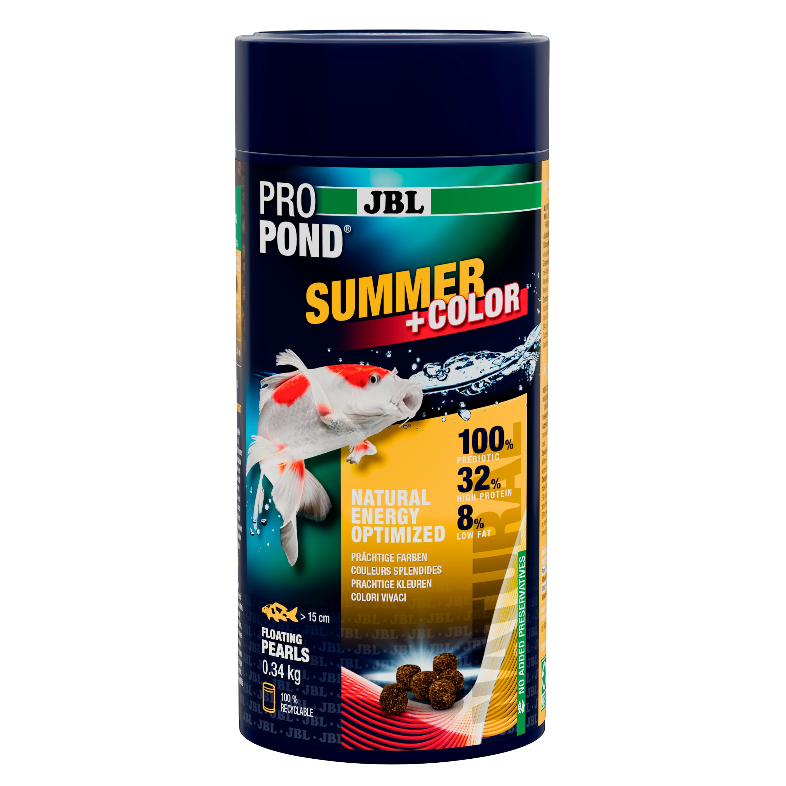 JBL PROPOND Summer+Colour 0.34 kg (1 L) Summer Food Granules for Koi and Other Pond Fish Promotes Colour Development & Easy to Digest Floats from 20 °C