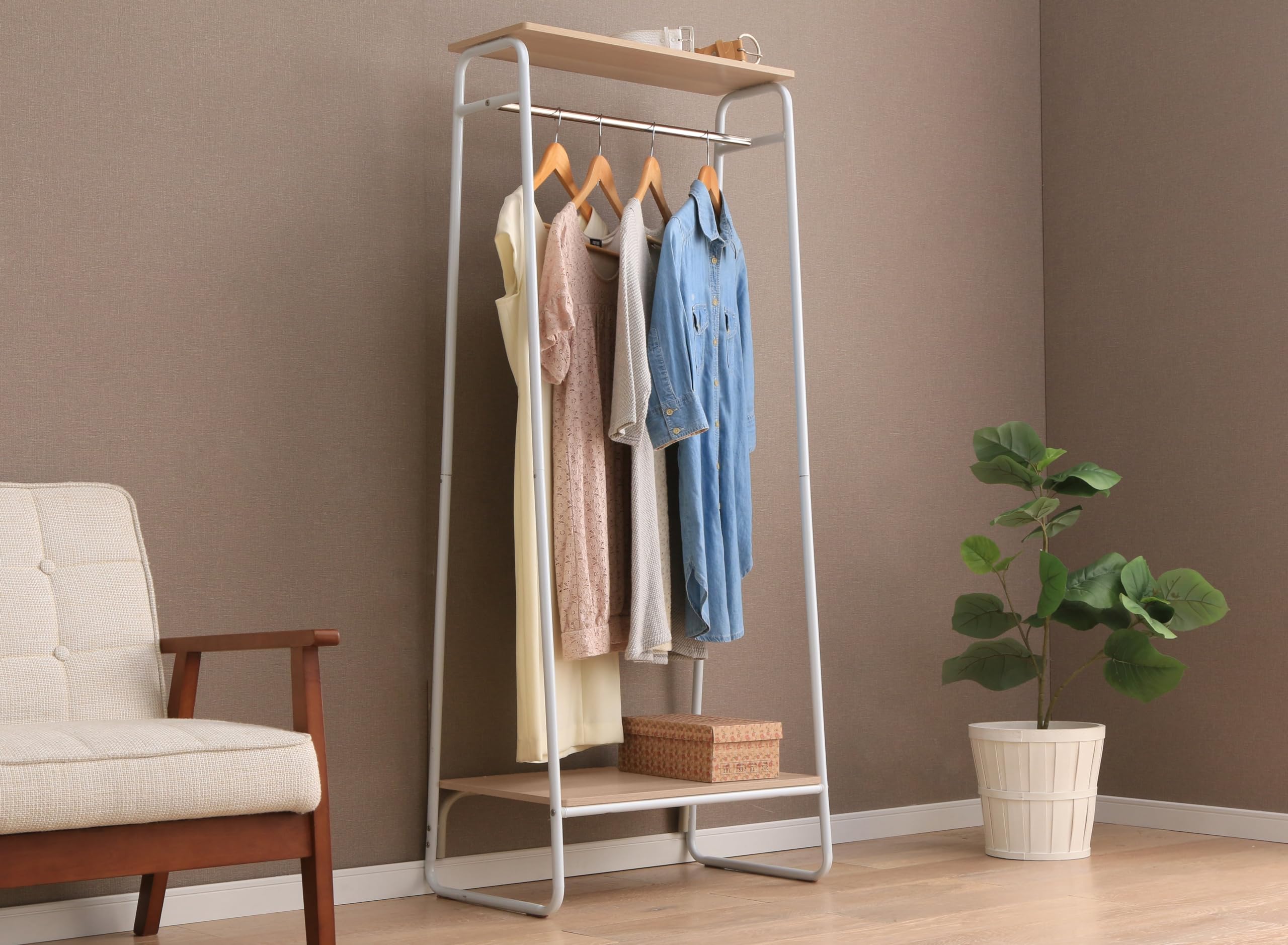 Iris Ohyama Slaapkamer opslag, Garderobe met Houten Legplank, Kapstok, 2 Niveau's, Wit, Stevig, voor Slaapkamer, Studio, Kleedkamer, Kleding & Schoeisel, Entree, Eenvoudige montage, PI-B2